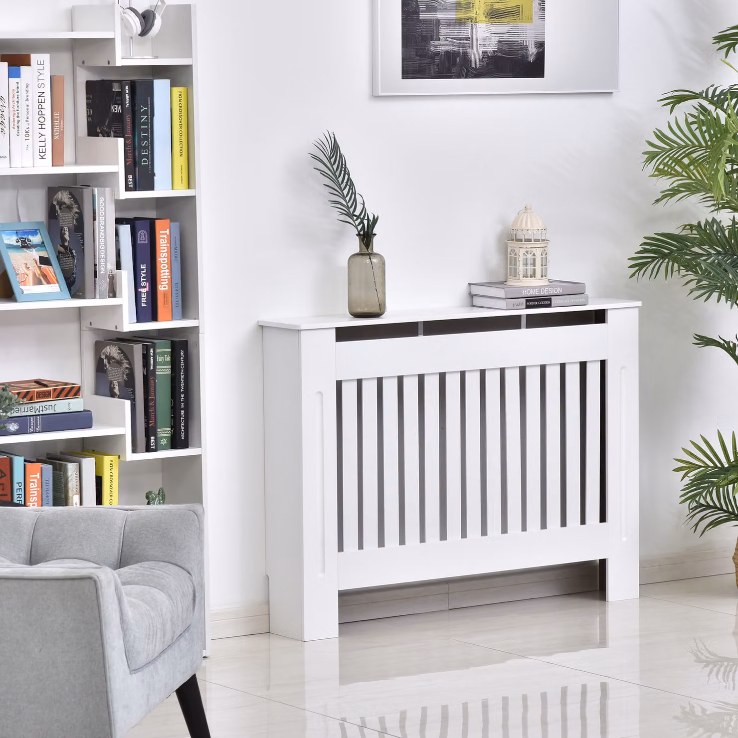 Copritermosifone in legno MDF HOMCOM Bianco L 112 x P 19 x H 81 cm – 2