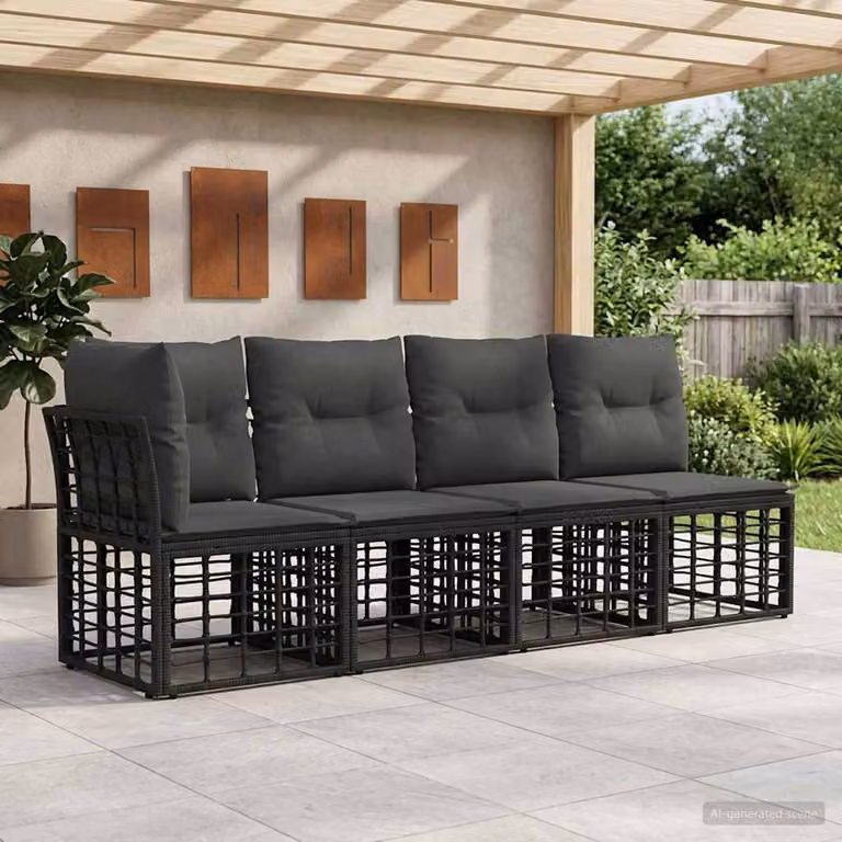 vidaXL Divano da Giardino in Polyrattan 4 Posti con Bracciolo Sinistro, Set da 4 Pezzi con Cuscini Inclusi, Colore Antracite