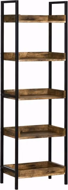 Libreria industriale XYLO con 5 ripiani in legno e metallo marrone rustico L/P/H: 48 x 30 x 155 cm – 1