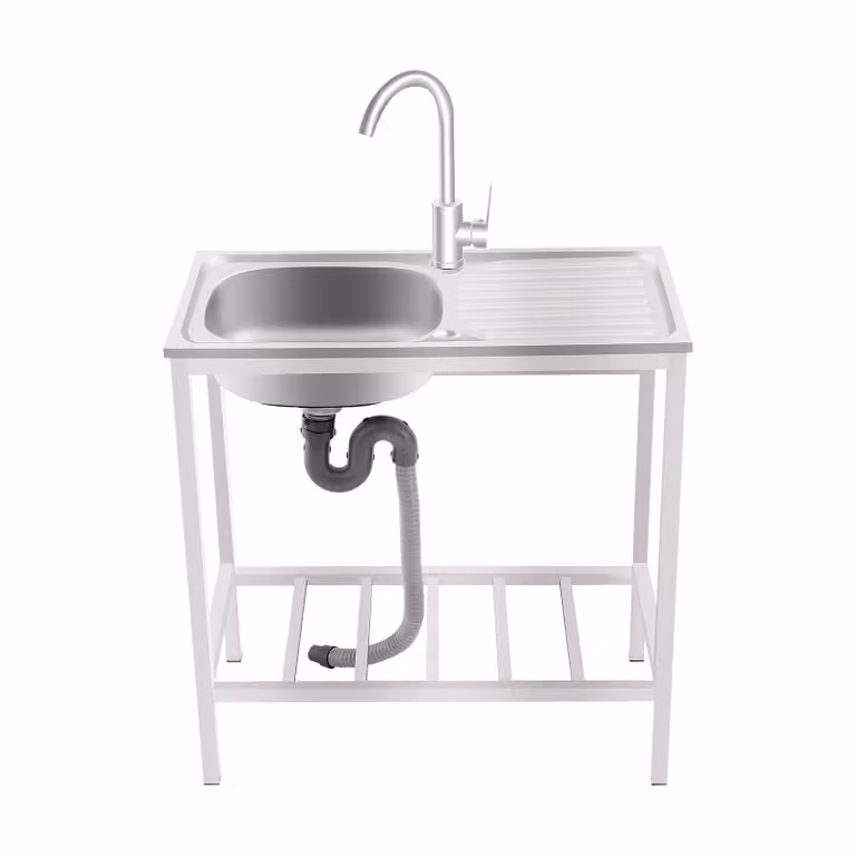Lavello da cucina a una vasca - Argento - Capacità di carico: 66 kg - Acciaio inossidabile - Autoportante con piano di lavoro