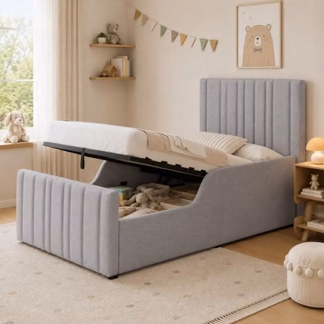 letto imbottito lino grigio 90 x 200 cm