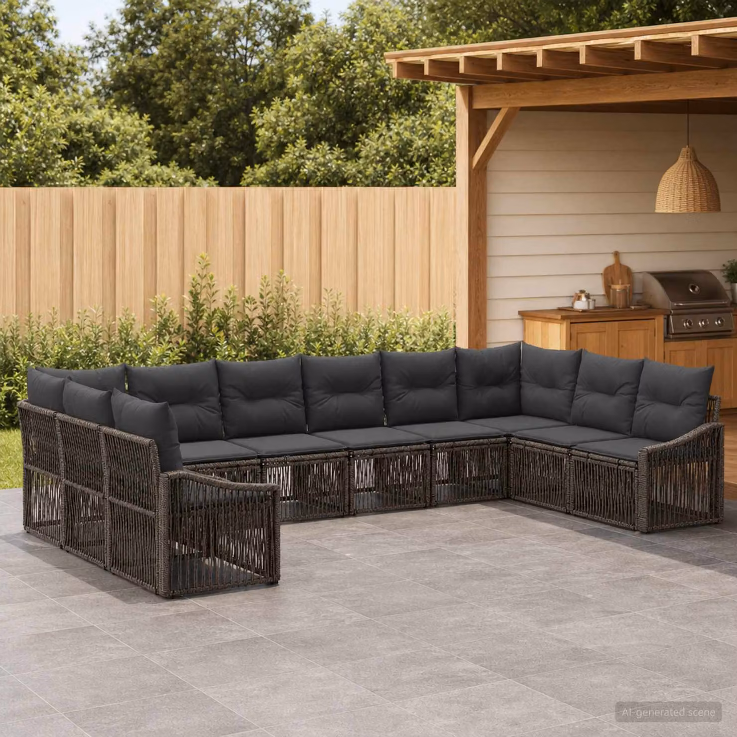 Set Divano da Giardino vidaXL 10 Pezzi a Forma di U Grigio con Cuscini e Struttura in Metallo e Polyrattan