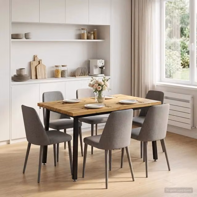 Tavolo da pranzo rettangolare moderno vidaXL in legno di acacia massello con bordo naturale bianco e nero L: 120 cm, P: 80 cm, H: 75 cm – 1