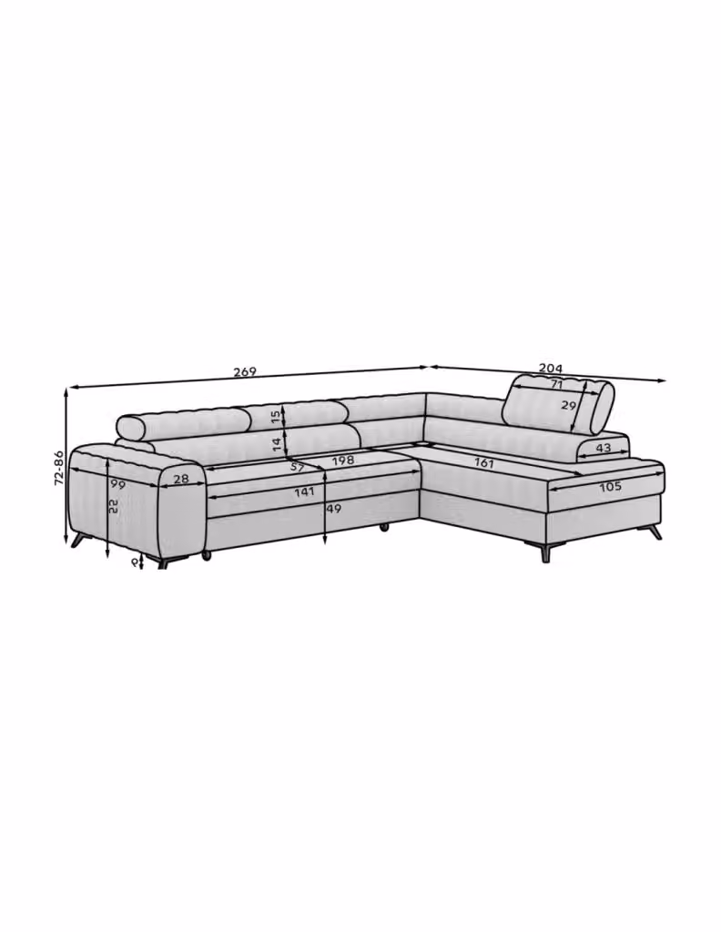 Divano ad angolo con funzione letto Meublorama collezione KANEDOJO colore Beige L/P/H: 269 x 123 x 204 cm – 2