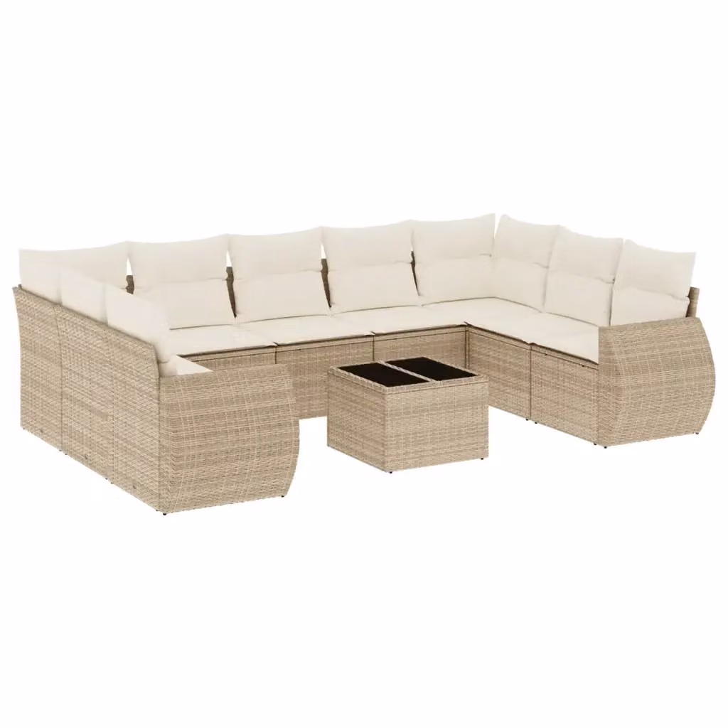 Set da giardino moderno VIDAXL in polyrattan composto da 10 pezzi con cuscini beige – 2