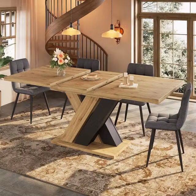 Tavolo da pranzo allungabile ¨C Minimal ¨C effetto legno, telaio a X, 119-158,5x80cm