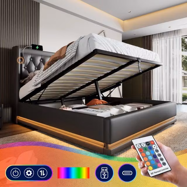 letto imbottito pu nero 150 x 210 cm