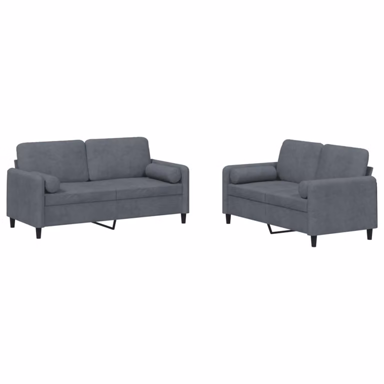 Set di Divani 2 pz con Cuscini Grigio Scuro in Velluto