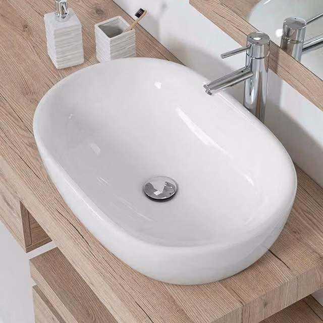 Lavabo da appoggio ovale in ceramica bianco lucido L: 61,5 cm, P: 42,5 cm, H: 14,5 cm