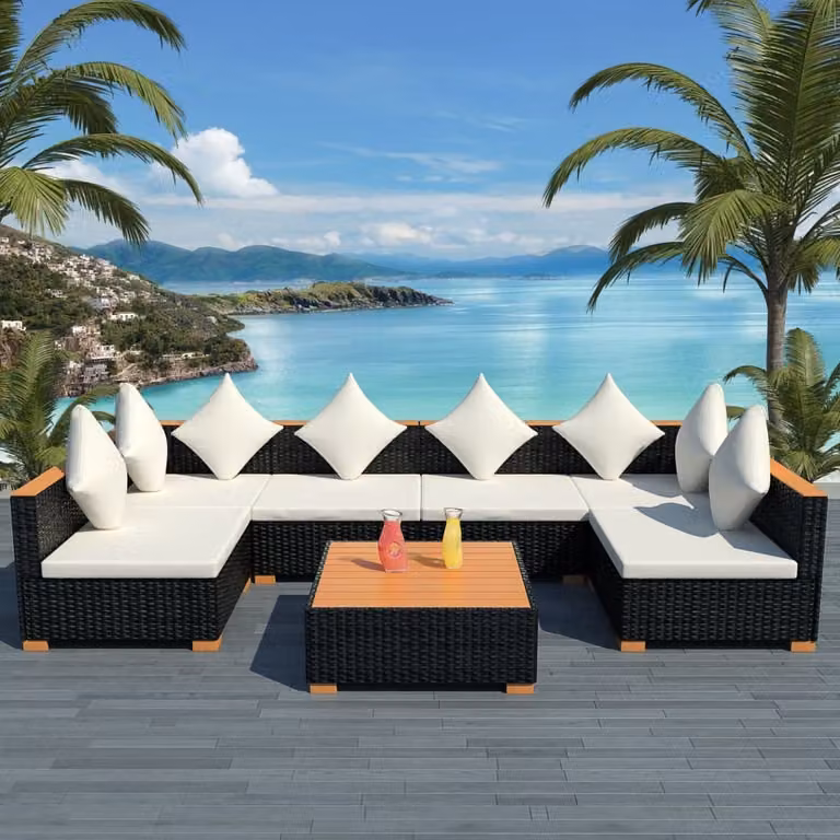 Maison Exclusive - Set da giardino da 7 pezzi con cuscini in rattan sintetico nero