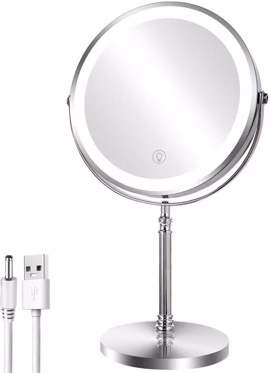 Specchio da trucco bifacciale Azomor con illuminazione e regolazione dell'intensità luminosa