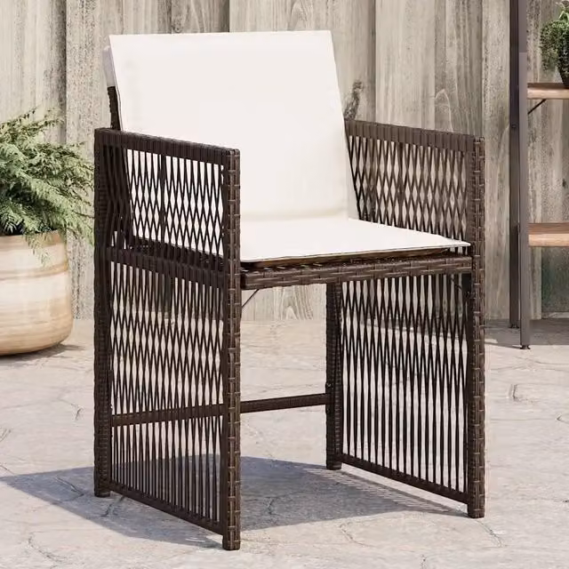 Set di 4 sedie da giardino con cuscini vidaXL in polyrattan marrone e bianco con braccioli