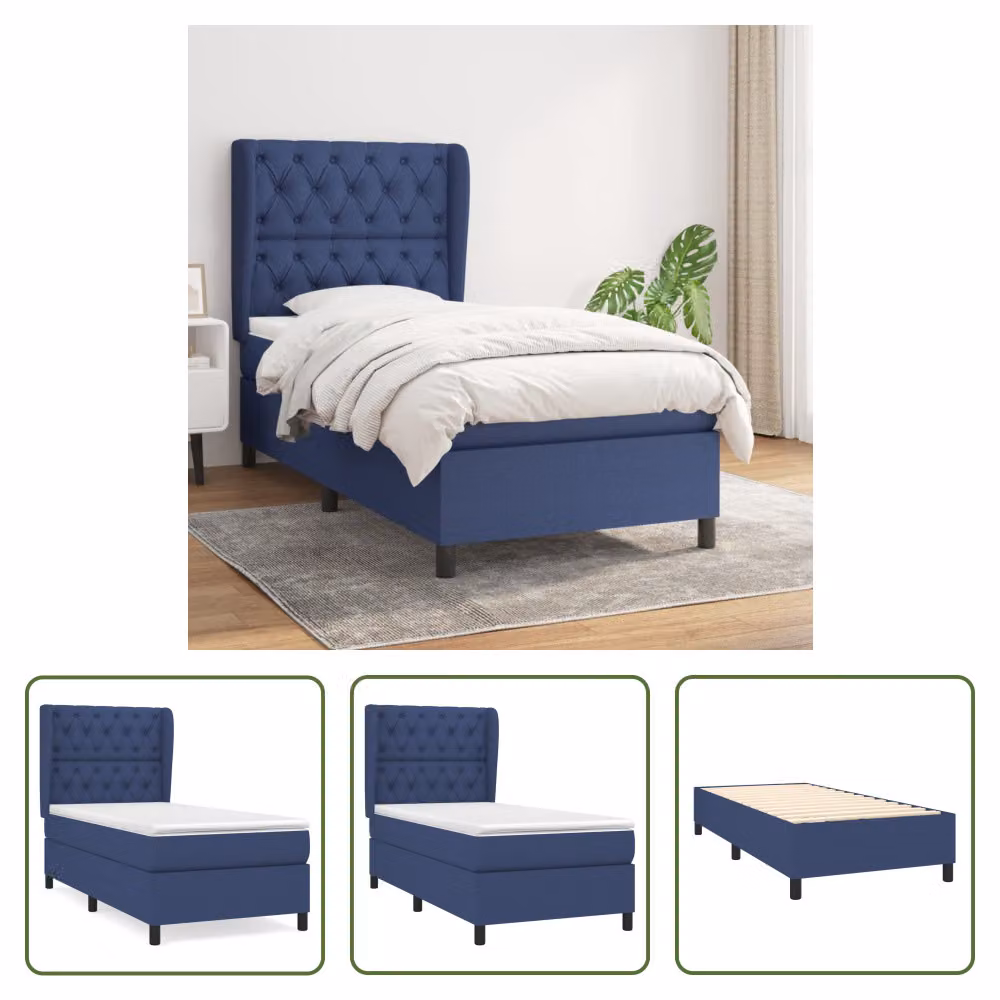 The Living Store Letto a molle con materasso Blu 80x200 cm in tessuto