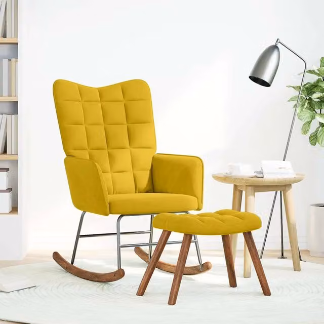 Sedia a dondolo relax con sgabello in velluto giallo CFW5572411