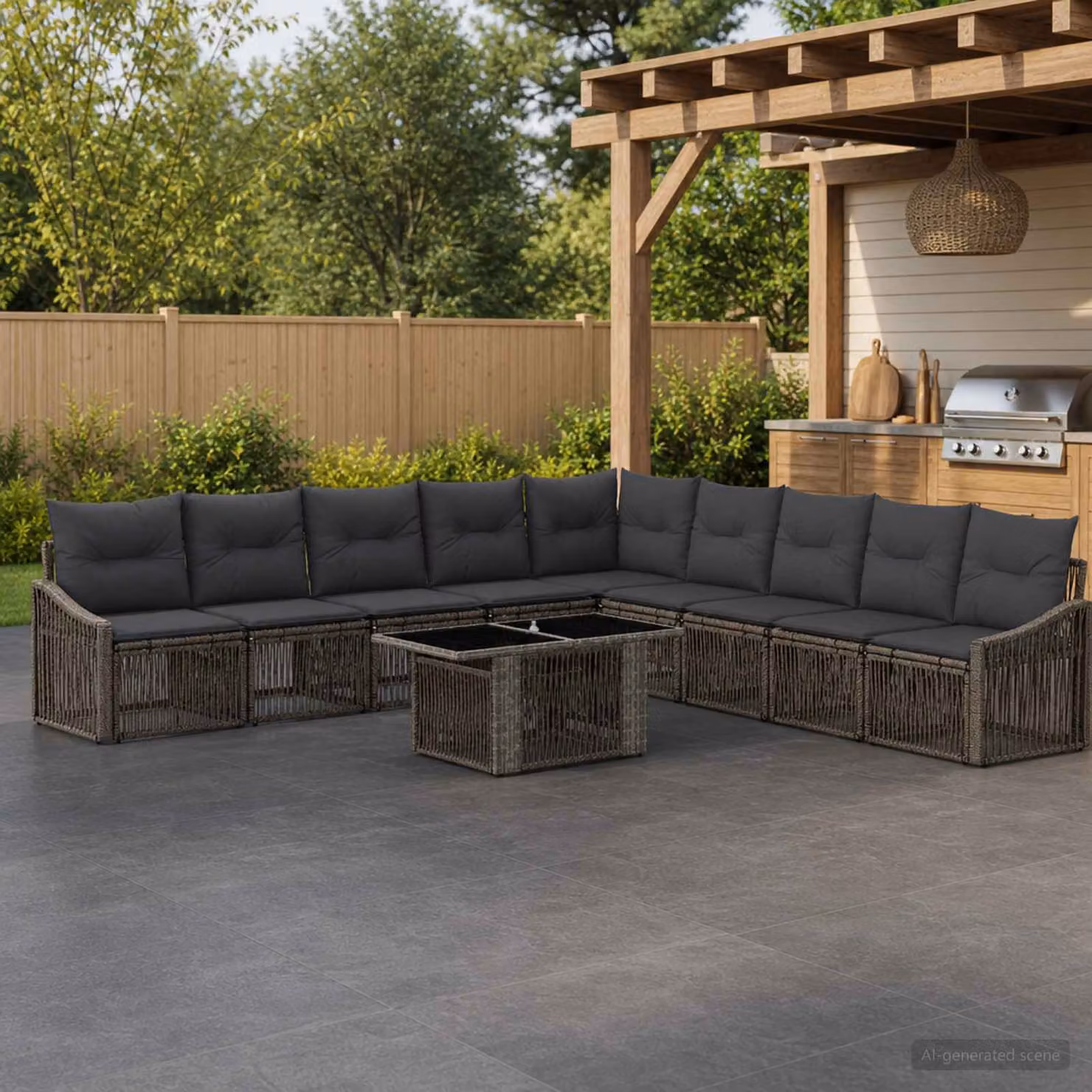 Set Divano da Giardino vidaXL 10 Pezzi in Polyrattan Grigio e Antracite con Tavolino e Cuscini
