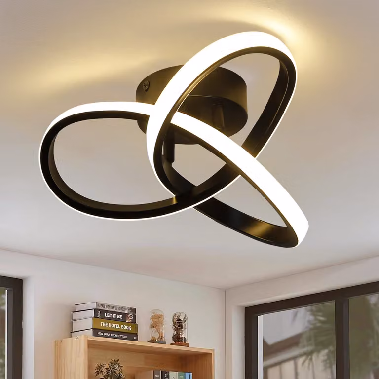 ZMH LED Lampada da soffitto bianco caldo 25,5CM 17W Lampada moderna nera di design geometrico per camera da letto soggiorno corridoio ingresso cucina