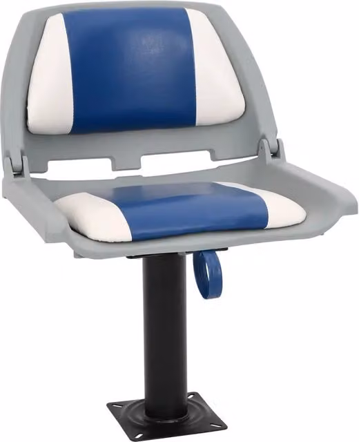 Set di 4 sedili pieghevoli per barca vidaXL in similpelle blu, bianco e grigio L/P/H: 48 x 51 x 41 cm