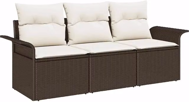 Set Divano da Giardino con cuscino 3 pz | Set Salotto da Giardino Marrone Poly Rattan
