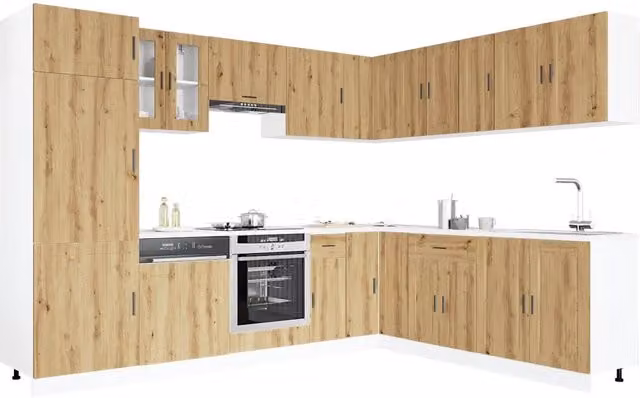 Set di mobili da cucina moderno vidaXL in legno e MDF color rovere marrone con ante a battente