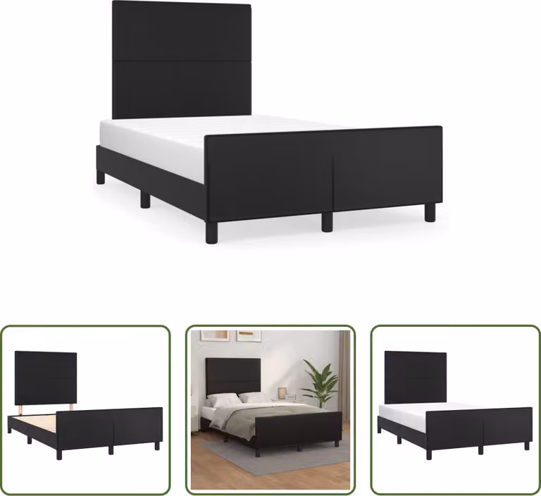 The Living Store Giroletto con testiera nero 120x190 cm in ecopelle