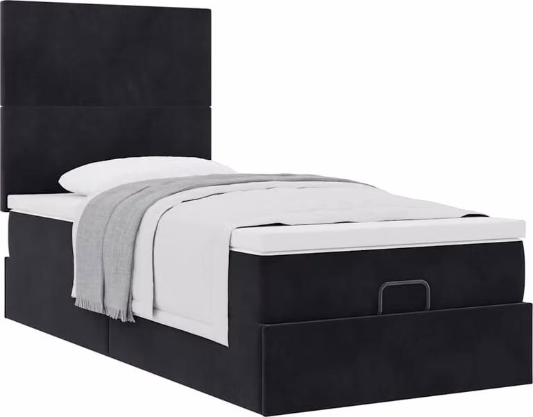 Struttura Letto Pouf con Materassi Nero 90x200 cm in Velluto