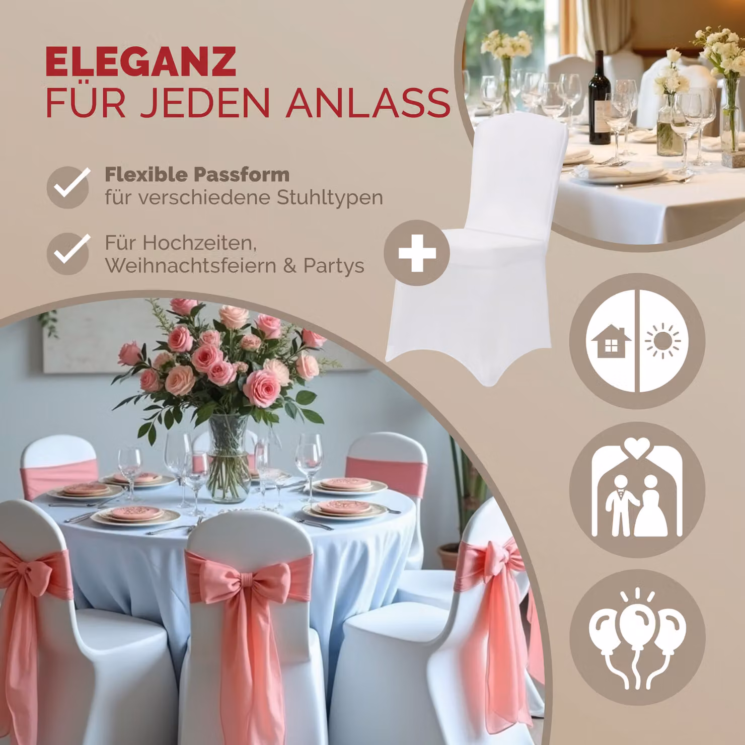 Set da 4 coprisedia bianchi in tessuto elasticizzato antiscivolo certificato OEKO-TEX® Standard 100 – 2