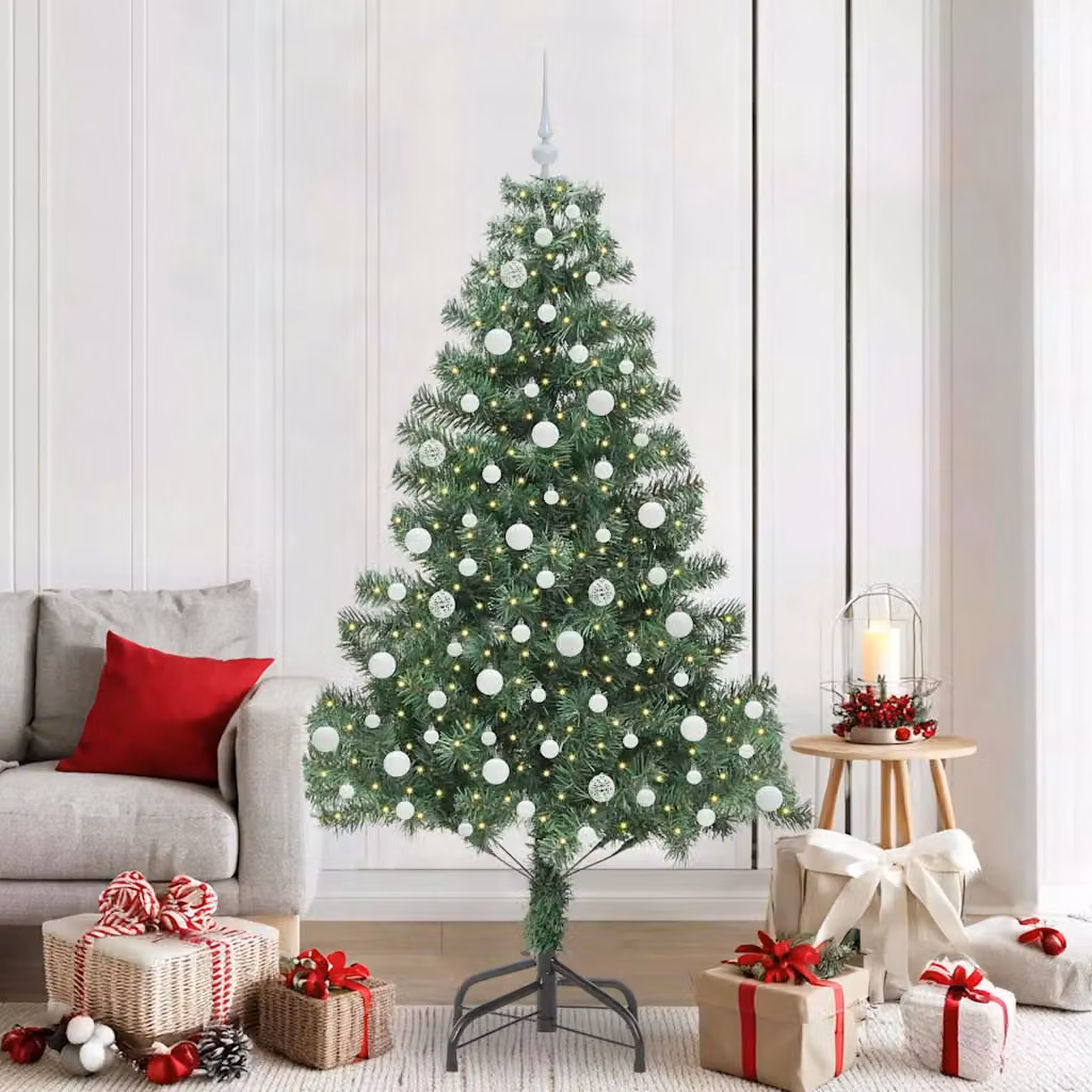 Albero di Natale moderno vidaXL verde in PVC con luci LED bianco caldo, Altezza: 210 cm