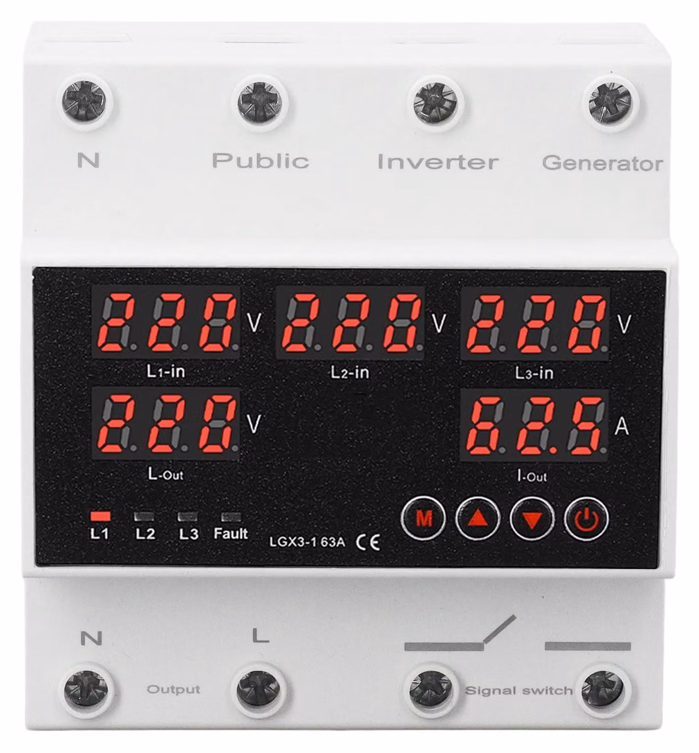 Interruttore di trasferimento automatico trifase - 63 Ampere - 4 fili - Protezione da sovratensione con display LED