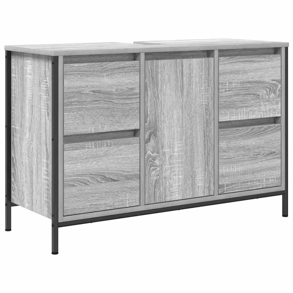 Mobile Lavabo Moderno vidaXL Grigio con Cassetti e Ripiani L: 90 cm, P: 34,5 cm, H: 60 cm – 2