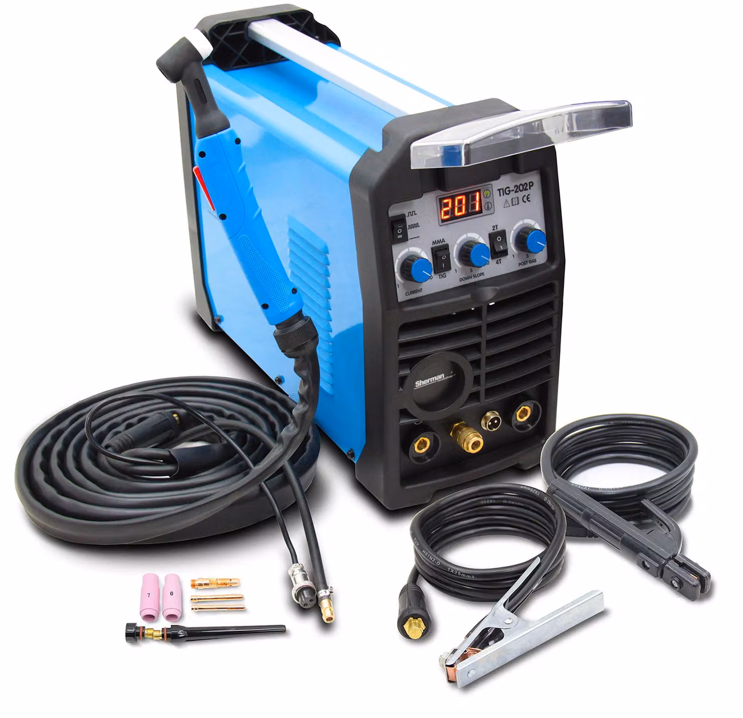 Saldatrice TIG - 200 Ampere - Controllo digitale - 230 Volt - Blu - Tecnologia IGBT