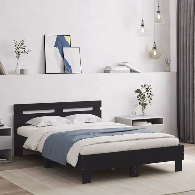 Letto con testiera vidaXL in legno multistrato nero L 120 cm x P 200 cm – 1
