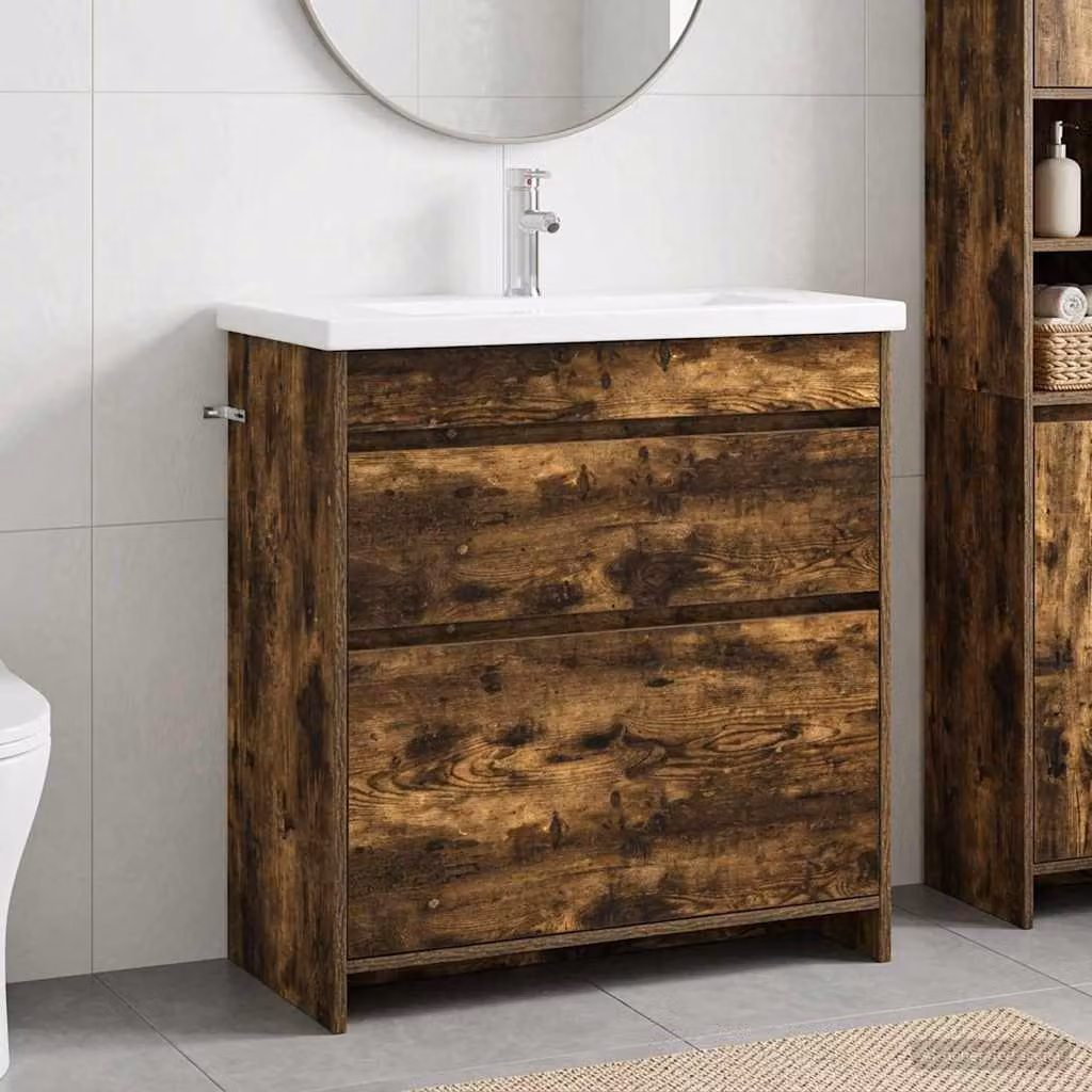 Set di mobili per il bagno moderno vidaXL in legno e MDF color marrone, L 81 x P 40 x H 84,5 cm