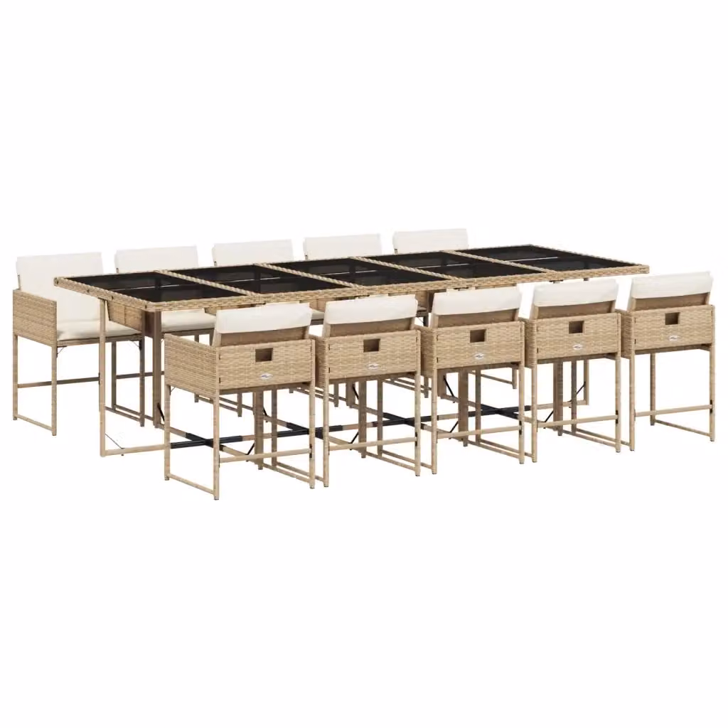 vidaXL Set da Pranzo da Giardino 11 pz in Polyrattan con Cuscini Beige e Piano in Vetro – 2