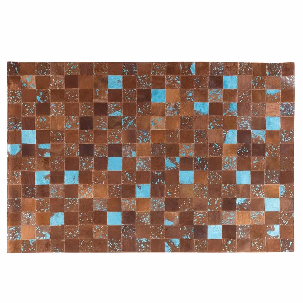Tappeto in patchwork di pelle artigianale BELIANI, rettangolare, colori marrone, blu e turchese, L: 140 cm x P: 200 cm – 2