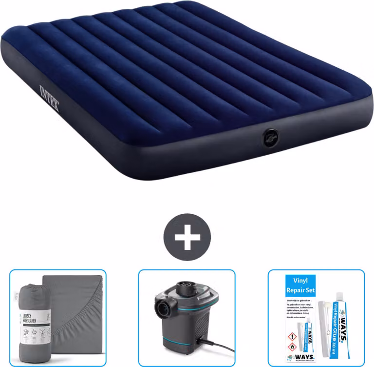 Letto gonfiabile Intex - 2 persone - 152 x 203 x 25 cm - blu - lenzuola incluse - pompa e kit di riparazione