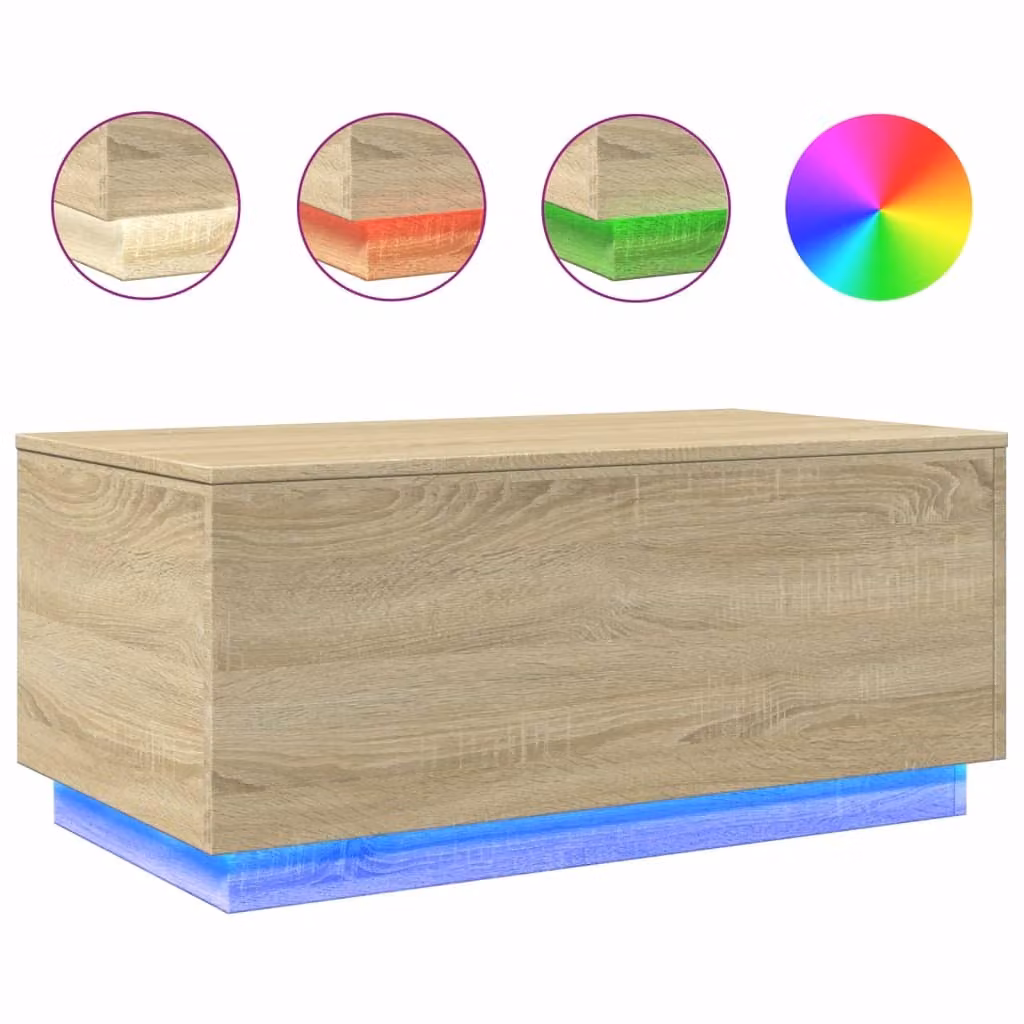 Tavolino da Soggiorno con Luci LED Rovere Sonoma 90x50x40 cm