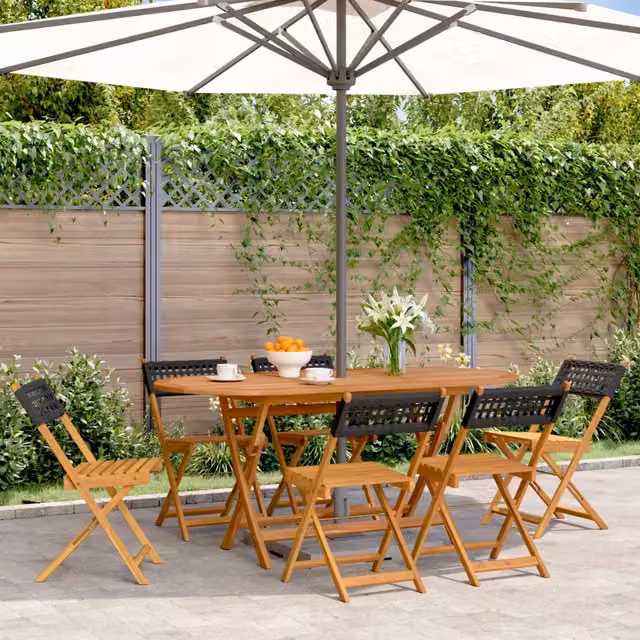 Sedie pieghevoli, 6 pezzi, in polyrattan nero e legno massello 3214593