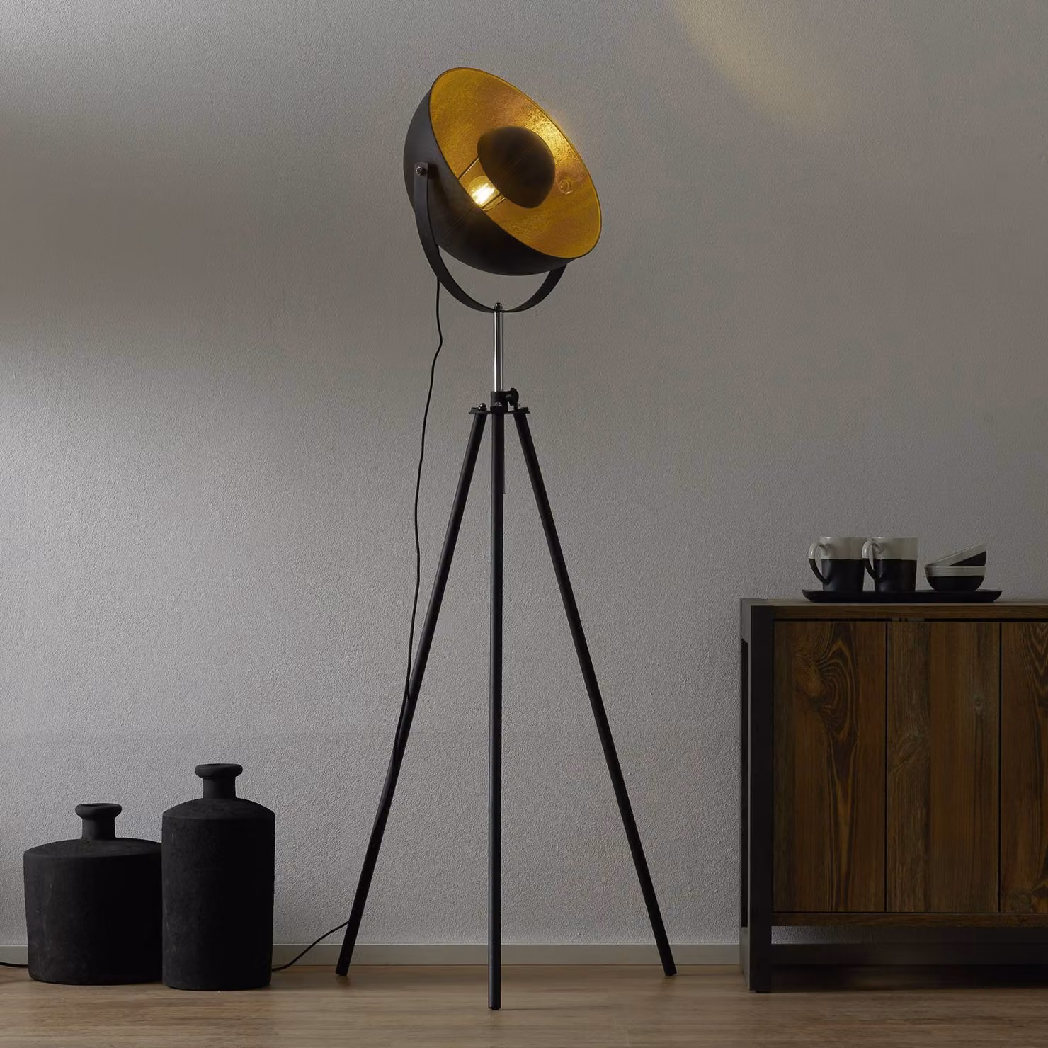 Globo Lampada da terra Lenn, Nero, Soggiorno / Sala da pranzo, Metallo, Moderno, Lampada da terra