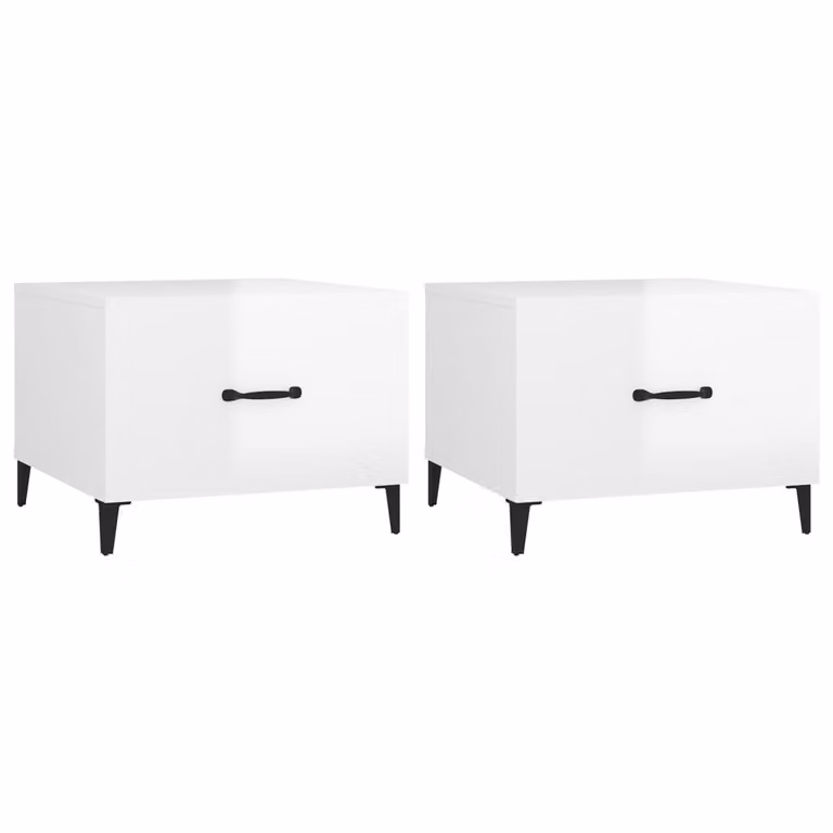 Tavolini Salotto Gambe in Metallo 2 pz Bianco Lucido 50x50x40cm