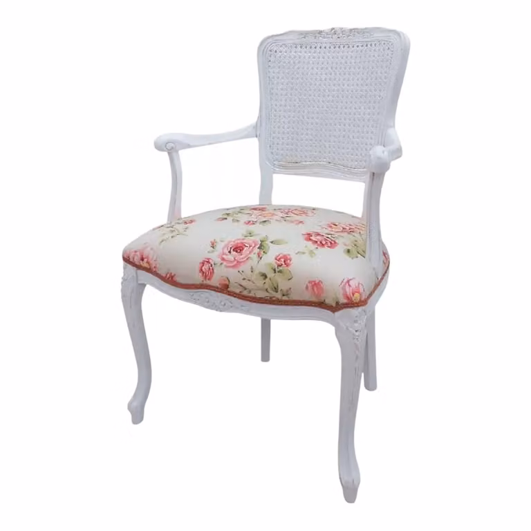 Poltrona parigina in stile shabby con struttura in legno di faggio e tessuto floreale bianco Mobili 2G L/P/H: 55 x 45 x 85 cm