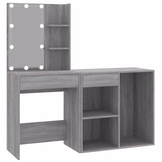 Toeletta Hollywood con LED e Armadietto in Legno Multistrato Grigio L: 140 cm, P: 40 cm, H: 60 cm – 1