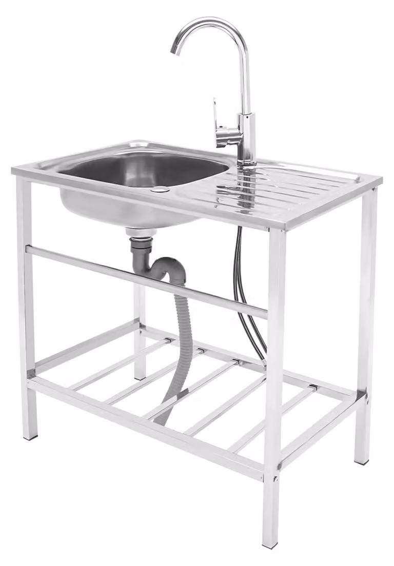 Lavello da cucina indipendente Acciaio inox argento - 75 x 40 x 76 cm - Con rubinetto e piano di lavoro - Lavello da cucina con mensola e asta portautensili