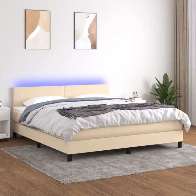 Letto a molle con materasso vidaXL in tessuto beige e bianco con illuminazione LED sottostante e porta USB L/P/H: 160 x 200 x 78 cm