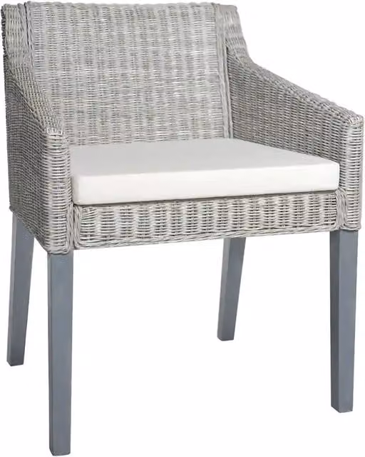 Set di 2 sedie da pranzo vidaXL in rattan naturale e legno di mango con cuscini in tessuto grigi e bianchi