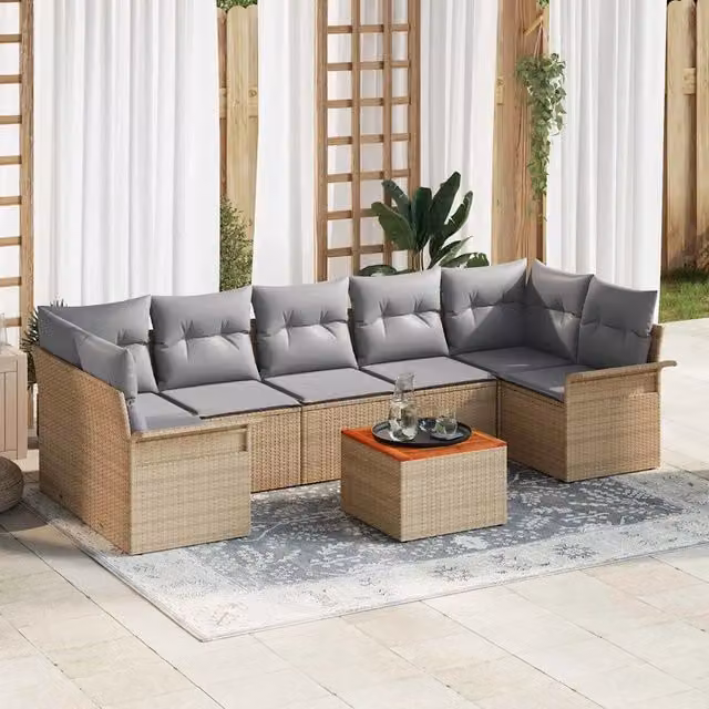 vidaXL Set Divano da Giardino 8 Pezzi a Forma di L con Tavolino, Colore Beige e Grigio