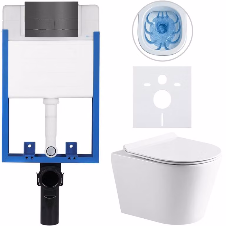 CERANO - Set completo per WC da incasso Lite/Norbi - bianco lucido - Pulsante per WC Line, grigio scuro - da incasso - 48,5x36,5 cm