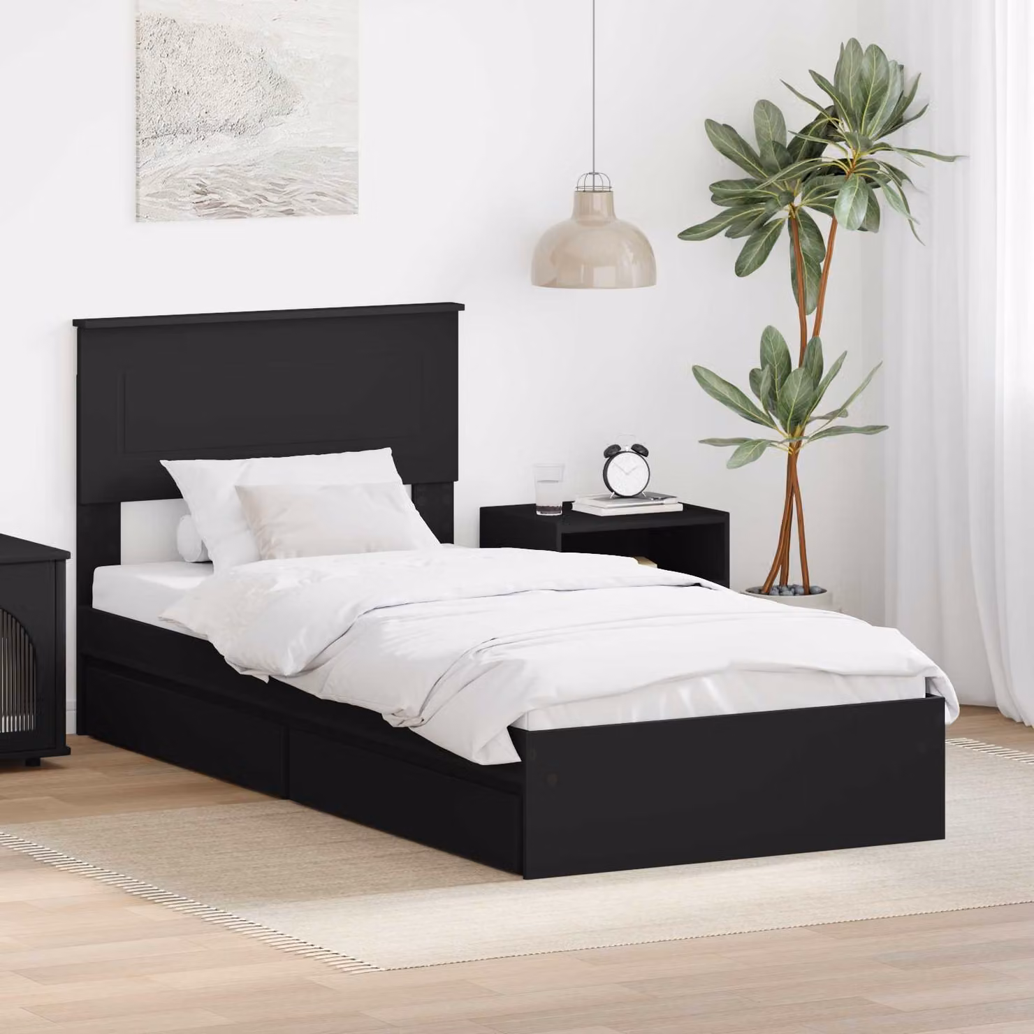 Letto con contenitore vidaXL in legno ingegnerizzato nero L/P/H: 90 x 190 x 193 cm – 1