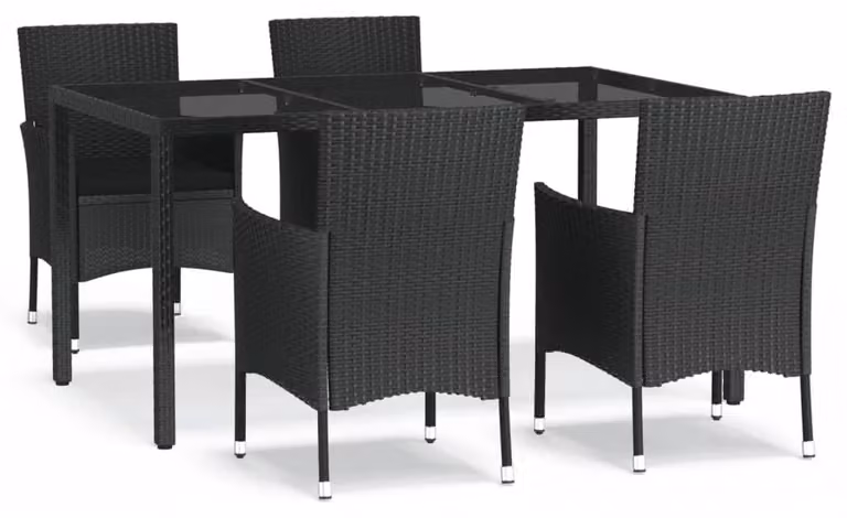 Set da giardino in rattan sintetico - 150 cm - Nero - Resistente agli agenti atmosferici - Con cuscini