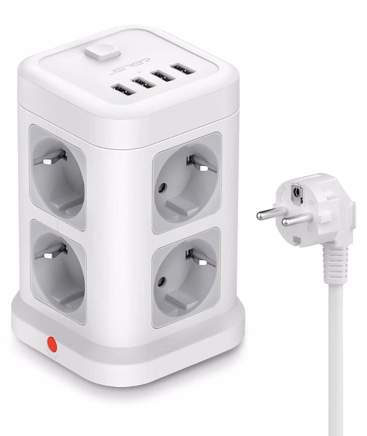Ciabatta multipresa USB - Ciabatta a cubo con 4 porte USB, cavo da 2 metri, bianca