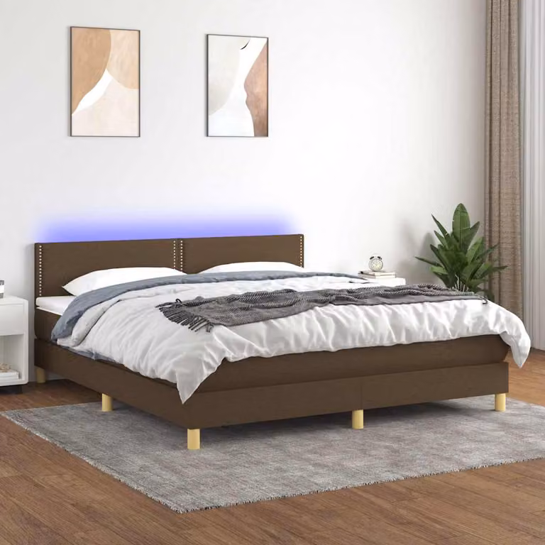 Letto Ibrido con Materasso a Molle Insacchettate e Illuminazione LED vidaXL, Marrone Scuro, L/P/H: 180 x 200 x 88 cm
